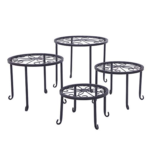 Kshioe Metal Plant Stand 4 in 1 Potted Irons Planter Holder Black ...