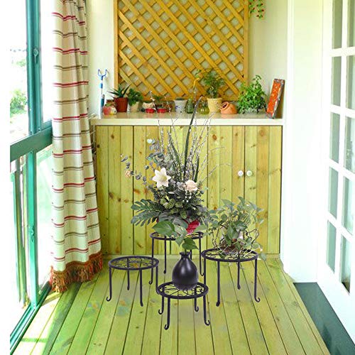 Kshioe Metal Plant Stand 4 in 1 Potted Irons Planter Holder Black ...