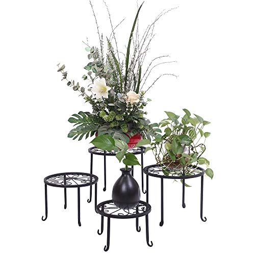 Kshioe Metal Plant Stand 4 in 1 Potted Irons Planter Holder Black ...