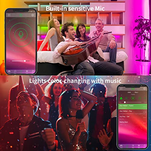 KSIPZE 100ft Led Strip Lights RGB Music Sync Color Changing,Blueto...