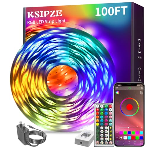 KSIPZE 100ft Led Strip Lights RGB Music Sync Color Changing,Blueto...