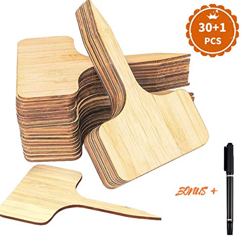 KUON 30PCS Bamboo Plant Labels, T-Type Plants Tags with a Bonus Ma...