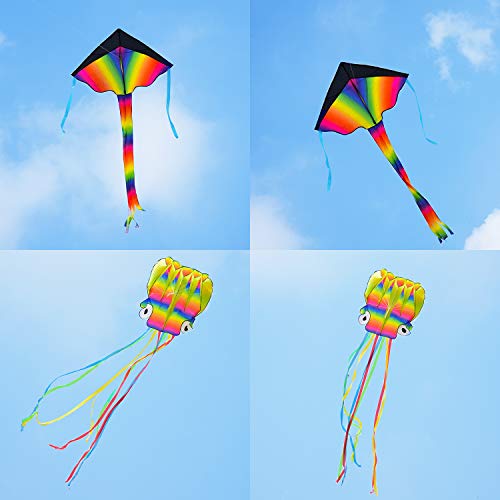 Kupton 2 Pack Kites Kit, 5M Large Octopus Kite and Rainbow Delta K...