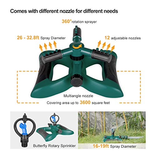 Kupton Lawn Sprinkler System, 360° Rotating Adjustable Sprinkler H...
