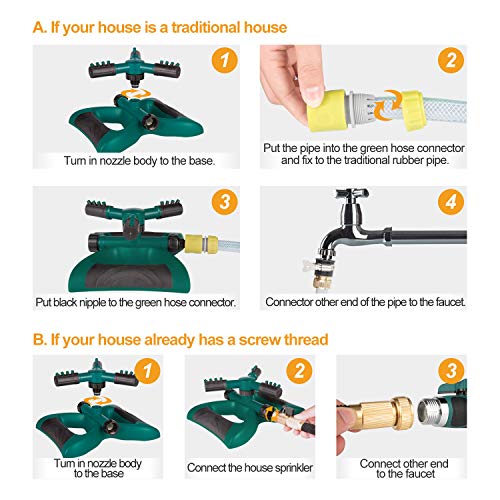 Kupton Lawn Sprinkler System, 360° Rotating Adjustable Sprinkler H...