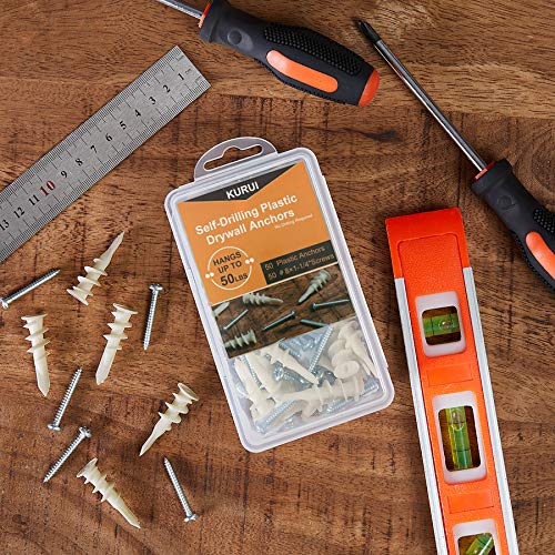 100PCs Plastic Self-Drilling Drywall Anchors,#8 Threaded Wall Anch...