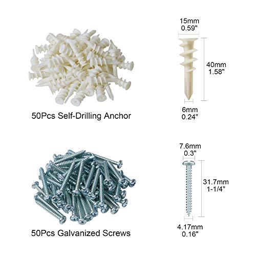 100PCs Plastic Self-Drilling Drywall Anchors,#8 Threaded Wall Anch...