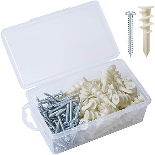 100PCs Plastic Self-Drilling Drywall Anchors,#8 Threaded Wall Anch...