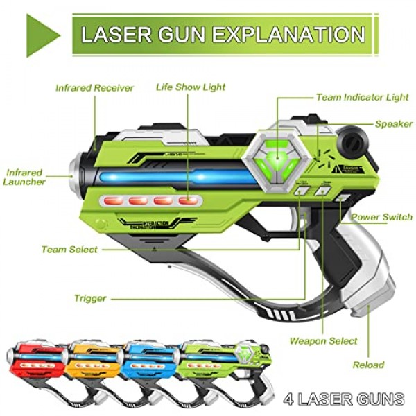 Kusntin Laser Tag Guns Set of 4 with Digital LED Score Display Ves...