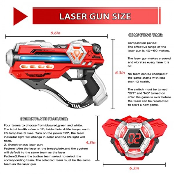 Kusntin Laser Tag Guns Set of 4 with Digital LED Score Display Ves...