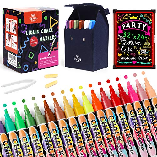 Lehoo Castle Liquid Chalk Markers, Pack of 24 Neon Colour Chalk Ma...
