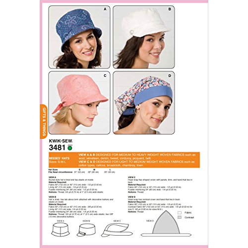 Kwik Sew K3481 Hats Sewing Pattern, Size S-M-L