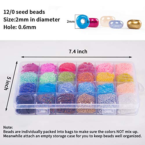 Kyrieval 12/0 Glass Seed Beads 36000 Pcs Colorful Seed Bead Kit wi...