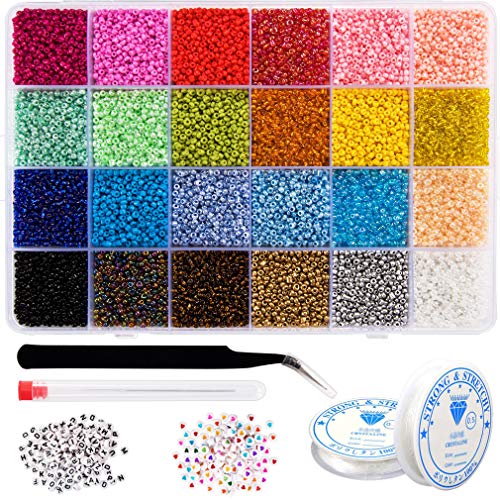 Kyrieval 12/0 Glass Seed Beads 36000 Pcs Colorful Seed Bead Kit wi...