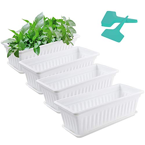 4 Pack Flower Window Box Plastic Rectangular Window Planters with ...