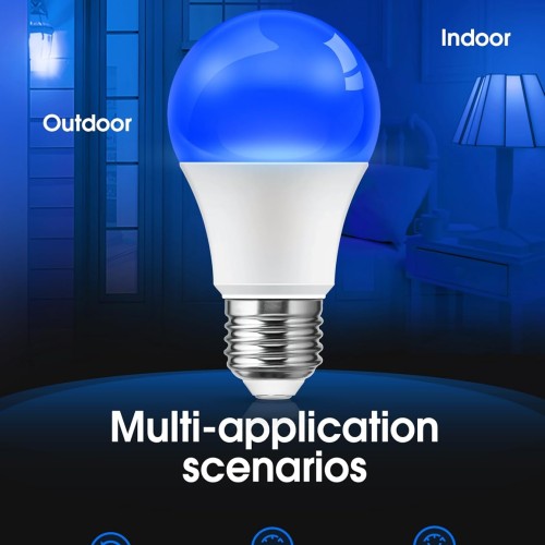 L LOHAS LED Blue Light Bulbs Outdoor, Dusk to Dawn Sensor A19 Blue Porch Lights 40W Equivalent, 6W Colored Light Bulb, Auto-On/Off E26 Base for Christmas Party Wedding Patio Backyard, 4 Pack