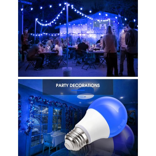 L LOHAS LED Blue Light Bulbs Outdoor, Dusk to Dawn Sensor A19 Blue Porch Lights 40W Equivalent, 6W Colored Light Bulb, Auto-On/Off E26 Base for Christmas Party Wedding Patio Backyard, 4 Pack