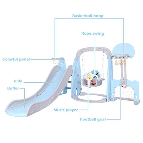 5 in 1 Kids Slide and Swing Set Indoor Outdoor Basketball Football...