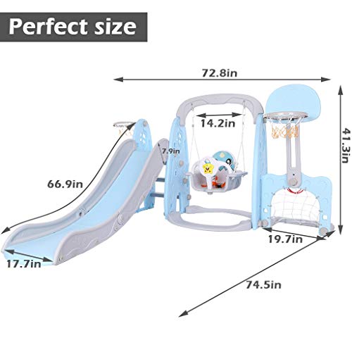 5 in 1 Kids Slide and Swing Set Indoor Outdoor Basketball Football...