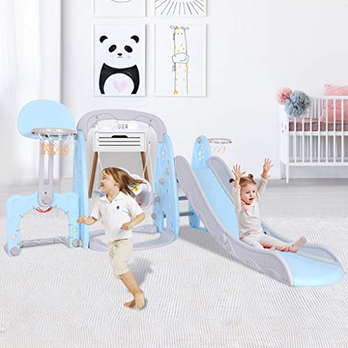 5 in 1 Kids Slide and Swing Set Indoor Outdoor Basketball Football...