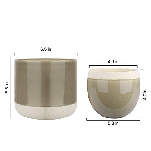 Ceramic Flower Plant Pots - 6.5 + 4.9 Inch Indoor Planters, Plant ...