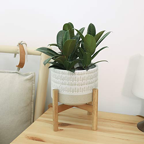 Ceramic Plant Pot with Stand - 7.3 Inch Boho Style Decorative Cyli...