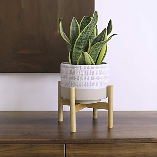 Ceramic Plant Pot with Stand - 7.3 Inch Boho Style Decorative Cyli...