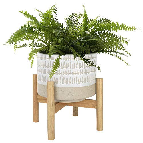 Ceramic Plant Pot with Stand - 7.3 Inch Boho Style Decorative Cyli...