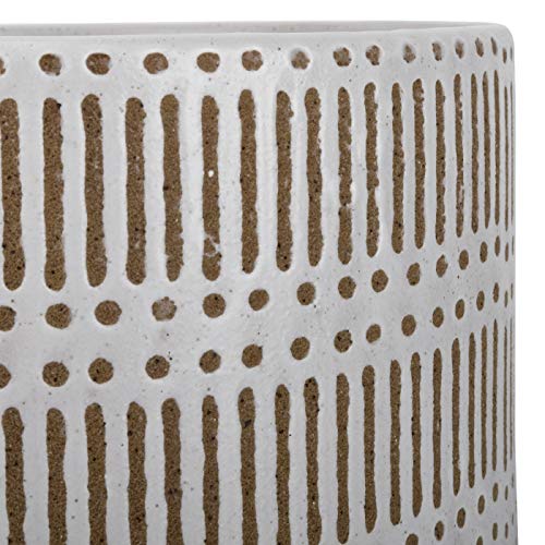 Ceramic Plant Pot with Wood Stand - 7.3 Inch Modern Round Decorati...