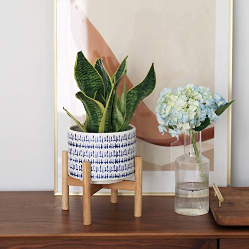 LA JOLIE MUSE Ceramic Plant Pot with Wood Stand - 7.3 Inch Modern ...