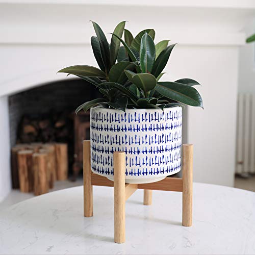 LA JOLIE MUSE Ceramic Plant Pot with Wood Stand - 7.3 Inch Modern ...