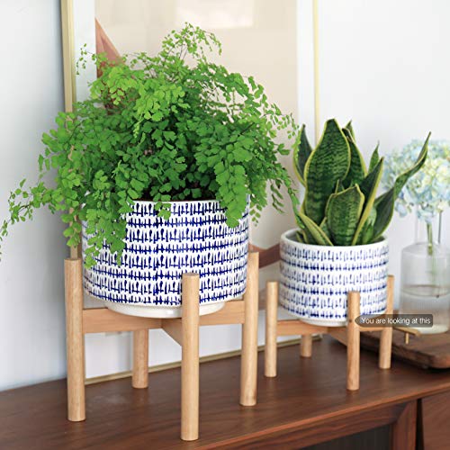 LA JOLIE MUSE Ceramic Plant Pot with Wood Stand - 7.3 Inch Modern ...