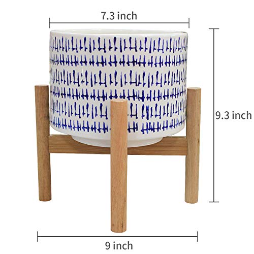 LA JOLIE MUSE Ceramic Plant Pot with Wood Stand - 7.3 Inch Modern ...