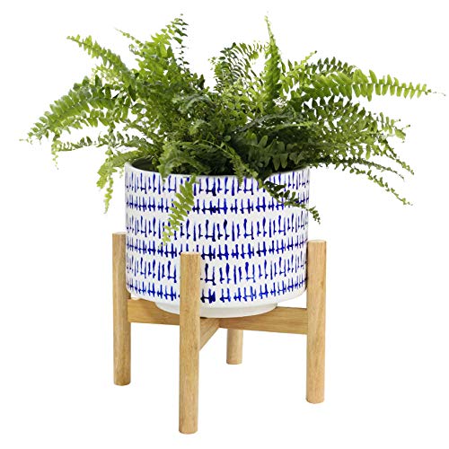 LA JOLIE MUSE Ceramic Plant Pot with Wood Stand - 7.3 Inch Modern ...