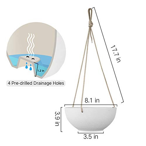 LA JOLIE MUSE White Hanging Planter Basket - 8 Inch Indoor Outdoor...