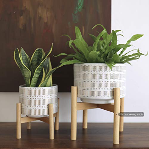Large Ceramic Plant Pot with Stand - 9.4 Inch Boho Cylinder Indoor...