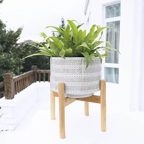 Large Ceramic Plant Pot with Stand - 9.4 Inch Boho Cylinder Indoor...