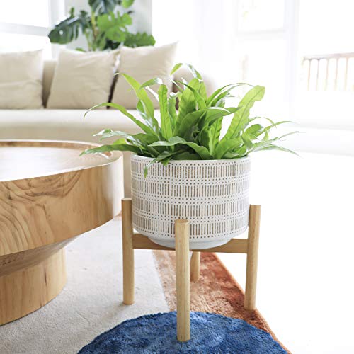 Large Ceramic Plant Pot with Stand - 9.4 Inch Boho Cylinder Indoor...