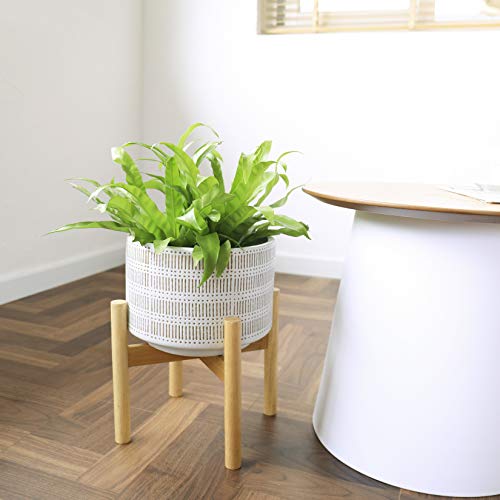 Large Ceramic Plant Pot with Stand - 9.4 Inch Boho Cylinder Indoor...