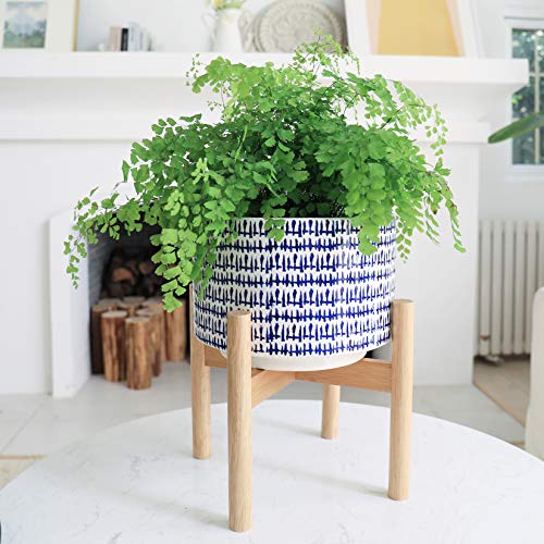 Large Ceramic Plant Pot with Stand - 9.4 Inch Modern Cylinder Indo...