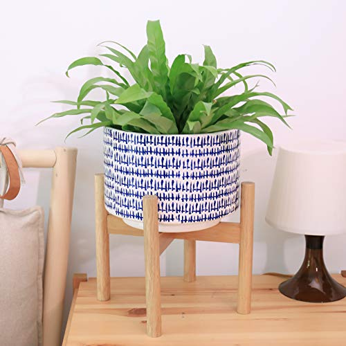 Large Ceramic Plant Pot with Stand - 9.4 Inch Modern Cylinder Indo...