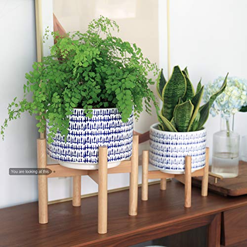 Large Ceramic Plant Pot with Stand - 9.4 Inch Modern Cylinder Indo...