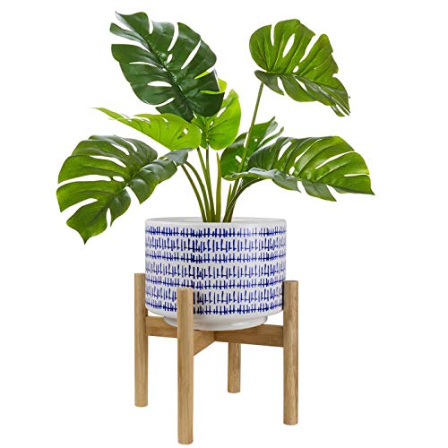 Large Ceramic Plant Pot with Stand - 9.4 Inch Modern Cylinder Indo...