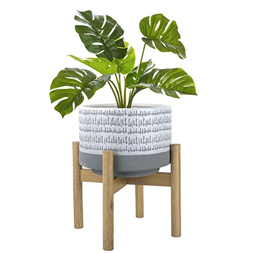 Large Ceramic Plant Pot with Stand - 9.4 Inch Modern Cylinder Indo...