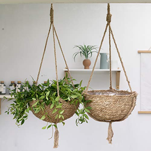 Natural Seagrass Hanging Planter Basket Set, Indoor Plant Pots, Bo...