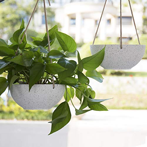 Speckled White Hanging Planter - 8 Inch Indoor Outdoor Hanging Pla...