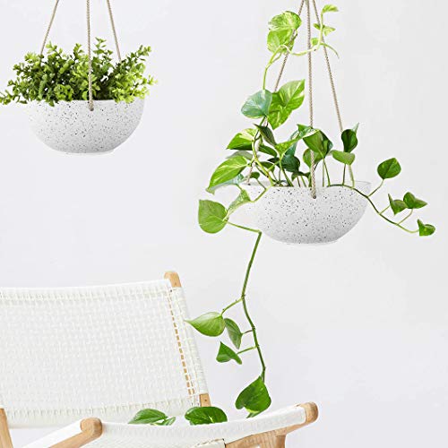 Speckled White Hanging Planter - 8 Inch Indoor Outdoor Hanging Pla...