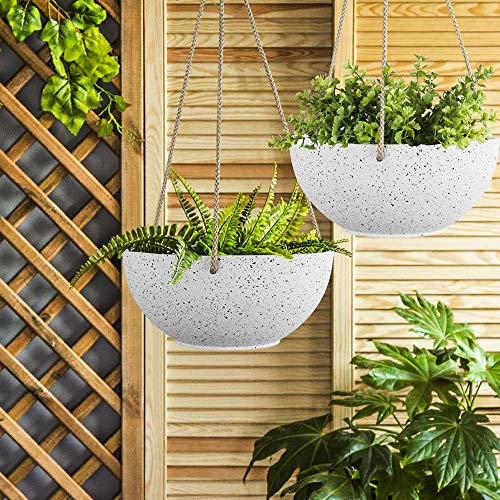 Speckled White Hanging Planter - 8 Inch Indoor Outdoor Hanging Pla...