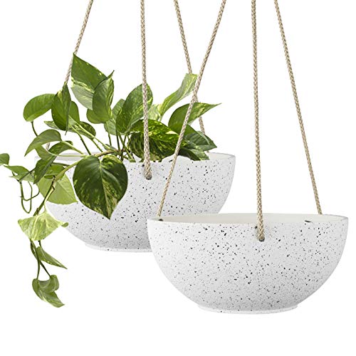 Speckled White Hanging Planter - 8 Inch Indoor Outdoor Hanging Pla...