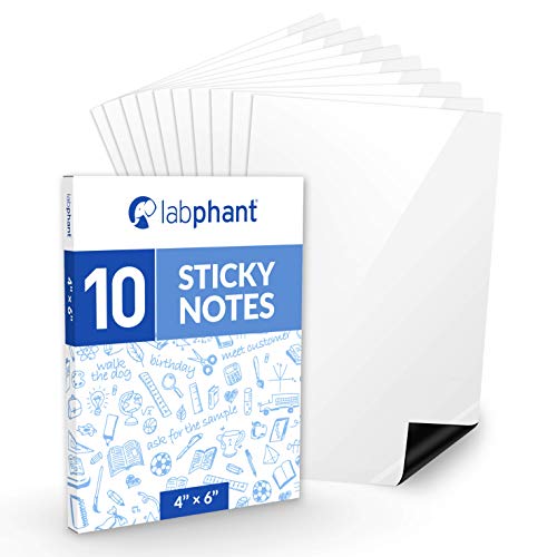 labphant Dry Erase Sticky Notes - 10 Pack of 4x6 Inch; Adhesive Fr...